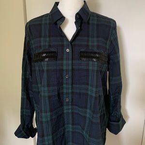 J Crew Beaded Chevron Popover Plaid Button up
